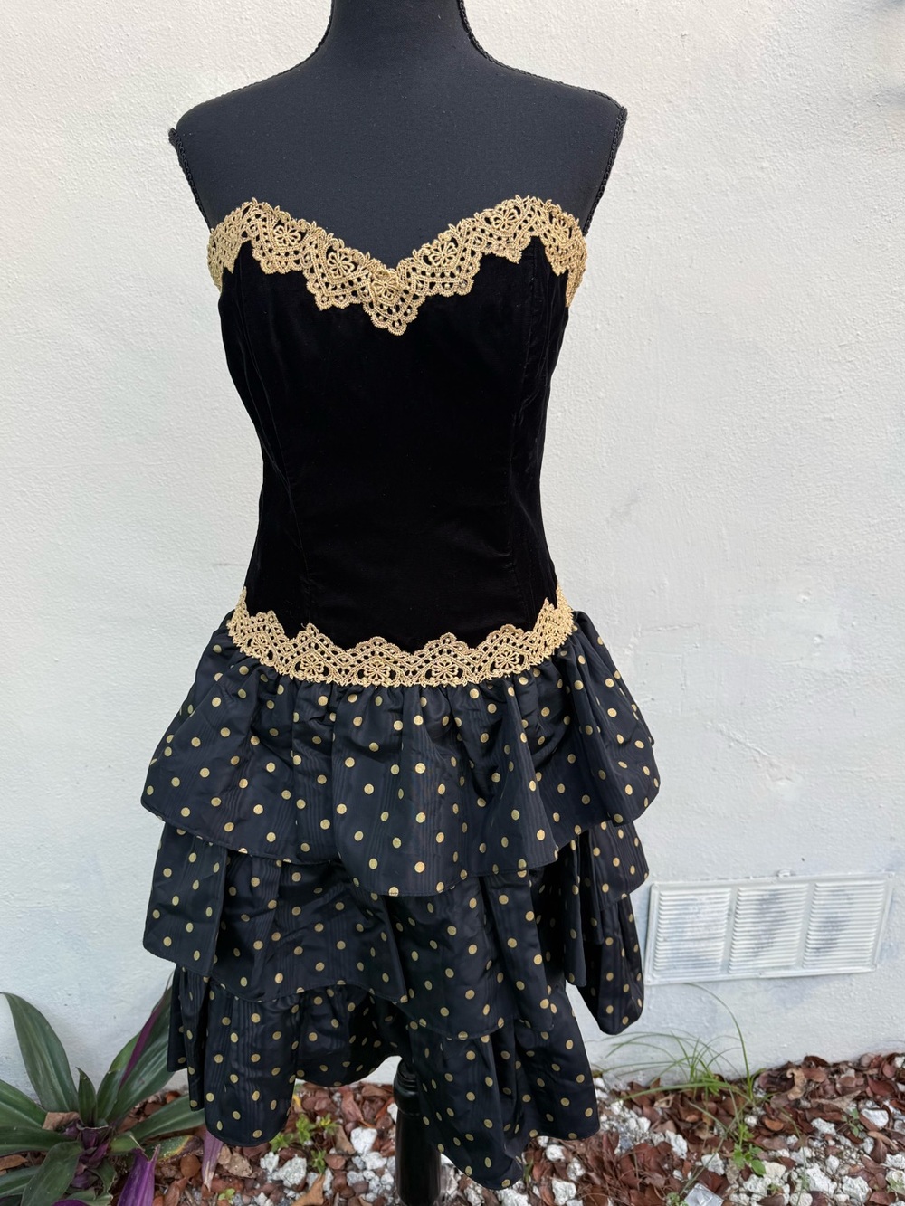 Vintage Scott McClintock Black Dress with Gold Polka Dot Accents
